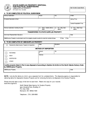 STATE PROPERTY DISPOSAL MANUAL State of North Dakota  Form