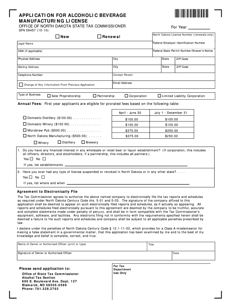 Application for Alcoholic Beverage Manufacturing License Nd  Form