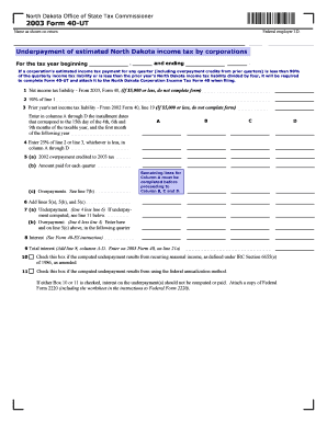 Form 40 UT Fillin State of North Dakota Nd