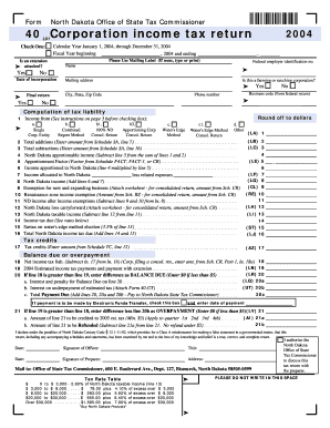 Form 40 Corporate Tax Return State of North Dakota Nd