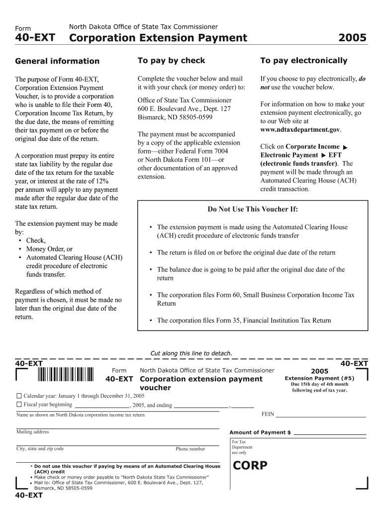 Form 40 EXT Corporation Extension Payment Nd