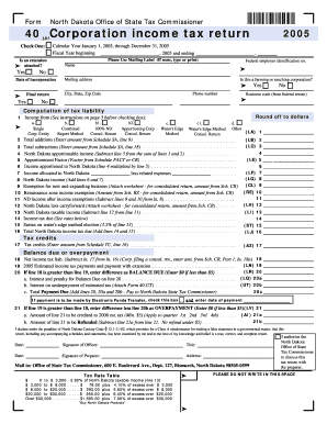 Form 40 Corporation Income Tax Return State of North Dakota Nd