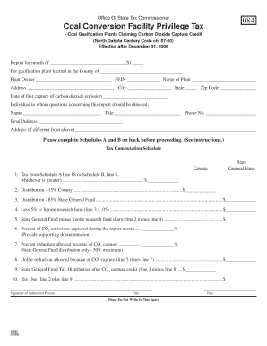 Coal Conversion Facility Privilege Tax Coal Gasification Plants Carbon Dioxide Credit Coal Conversion Facility Privilege Tax Coa  Form