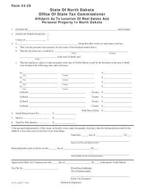 Affidavit as to Location of Real Estate and Personal Property in North Dakota Affidavit as to Location of Real Estate and Person  Form