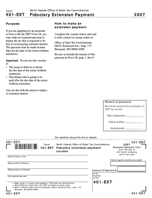 Form 401 EXT Fiduciary Extension Payment State of North Dakota Nd