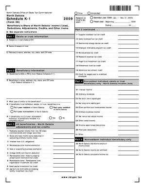 Schedule K 1 Form 38 Beneficiary&#039;s Share of ND Income Nd