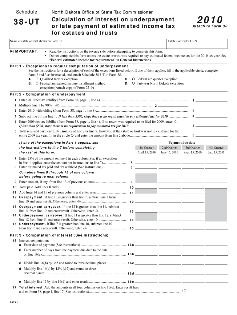 Schedule 38 UT Calculation of Interest on Underpayment or Late Payment of Estimated Income Tax for Estates and Trusts Schedule 3  Form