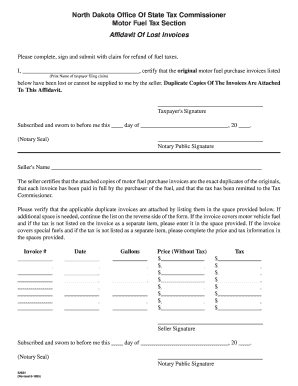 Affidavit of Lost Invoices Nd  Form