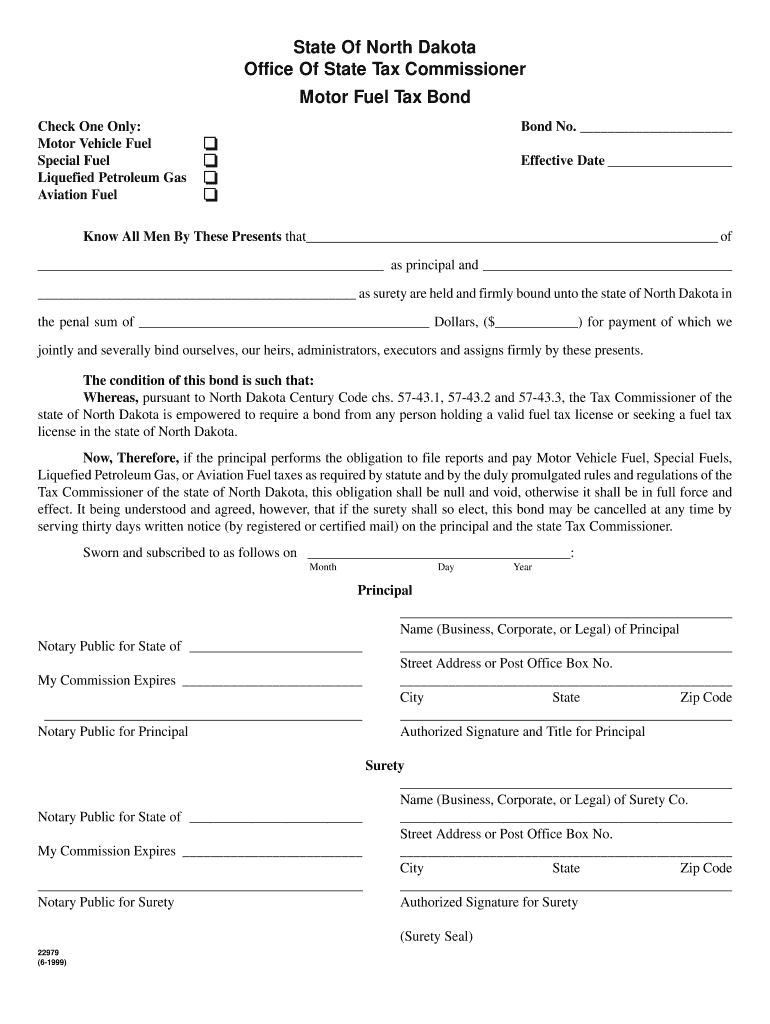 Motor Fuel Tax Bond State of North Dakota  Form