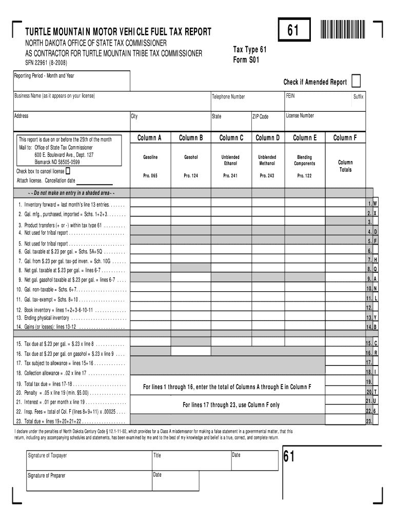 Turtle Mountain Motor Vehicle Fuel Tax Report State of North Dakota Nd  Form