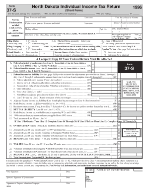 North Dakota Individual Income Tax Return 37 S 37 S  Form