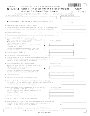 ND 1 FA Calculation of Tax under 3 Year Averaging Method for Elected Farm Income ND 1 FA Calculation of Tax under 3 Year Averagi  Form