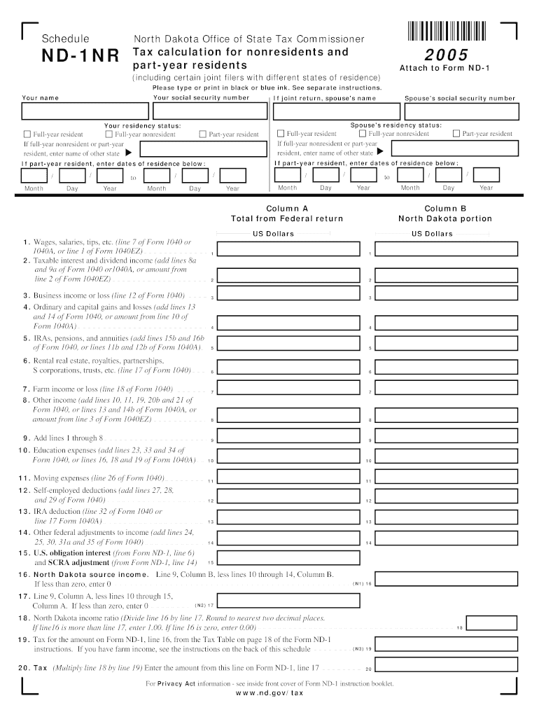 ND 1NR Tax Calculation for Nonresidents and Part Year Residents ND 1NR Tax Calculation for Nonresidents and Part Year Residents  Form