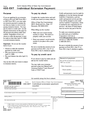 Form 400 EXT Individual Extension Payment State of North Dakota