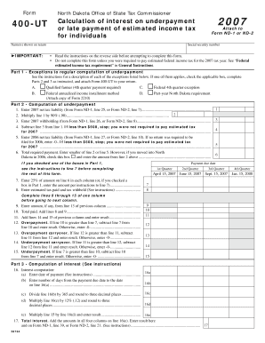 Form 400 UT Calculation of Interest on Underpayment or Late Payment of Estimated Income Tax for Individuals Form 400 UT Calculat