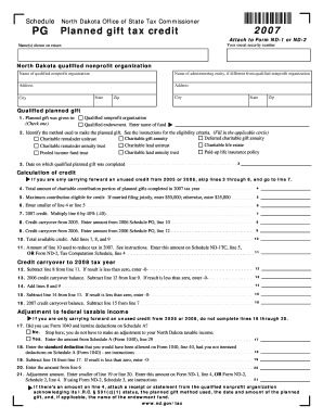 Schedule PG Planned Gift Tax Credit State of North Dakota Nd  Form