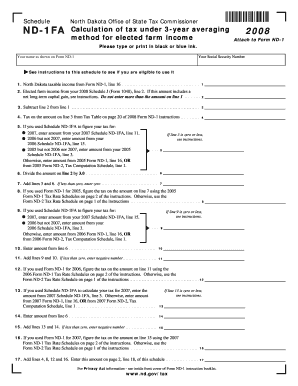 Schedule ND 1 FA Calculation of Tax under 3 Year Averaging Method for Elected Farm Income Schedule ND 1 FA Calculation of Tax Un  Form
