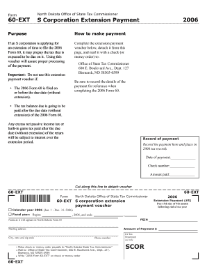 Form 60 EXT S Corporation Extension Payment State of North Nd