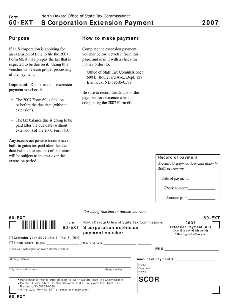 Form 60 EXT S Corporation Extension Payment Form 60 EXT S Corporation Extension Payment Nd