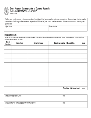 Donated Material Form Parkrec Nd