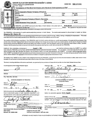 GRAIN ELEVATOR WAREHOUSEMAN&#039;S BOND Psc Nd  Form