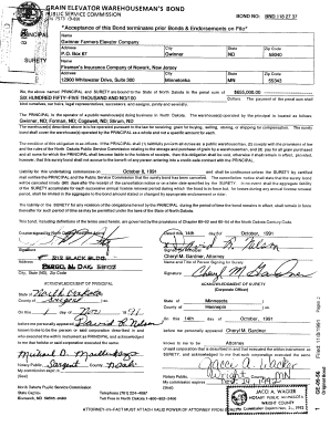 RAIN ELEVATOR WAREHOUSEMAN&#039;S BOND Psc Nd  Form