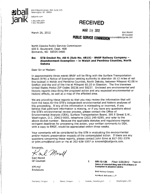 Notice of Intended Filing with STB of Notice North Dakota Public Psc Nd  Form