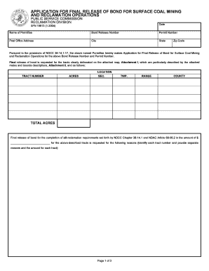 Application for Final Release of Bond for Surface North Dakota Psc Nd  Form