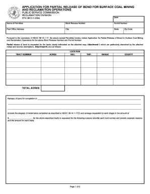 Application for Partial Release of Bond for Surface North Dakota Psc Nd  Form