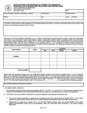 Application for Revision of Permit to Engage in North Dakota Public Psc Nd  Form