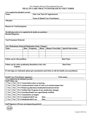 Health Care Practitioner Visit Form New Hampshire Department of Dhhs Nh