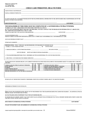 Blank Child Care Health Forms