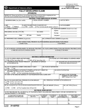 Fully Developed Claims 527ez Form