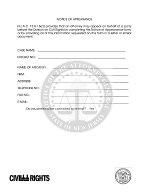 New Jersey Notice of Appearance Form