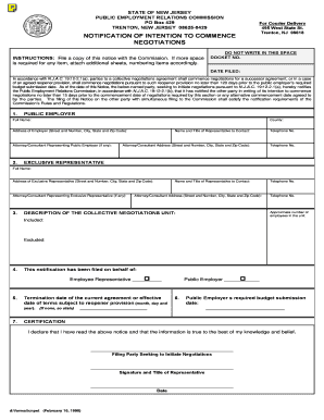 Perc Nj Notification of Intention to Commence Negotiations Form