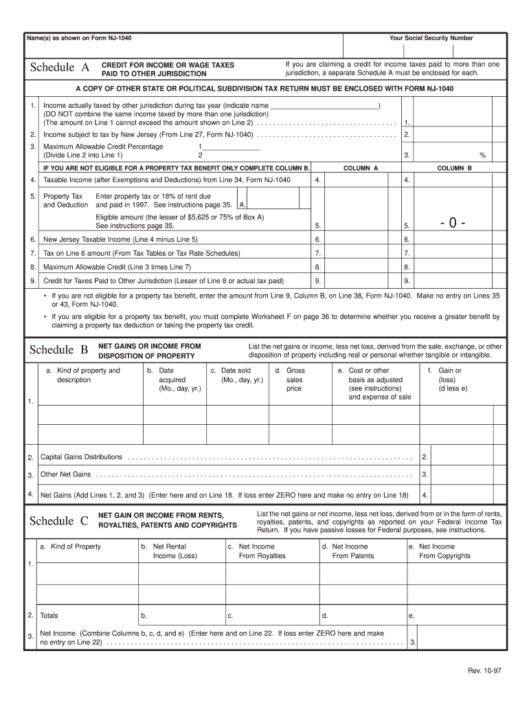 Nj 1040 Schedule a  Form