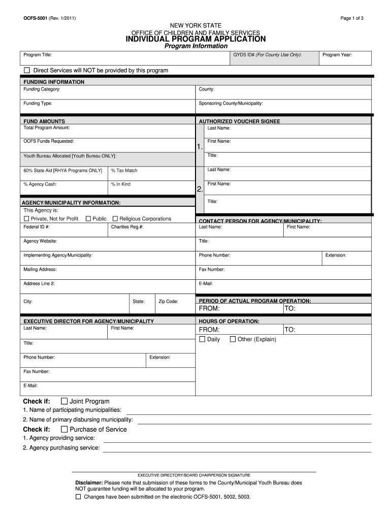 INDIVIDUAL PROGRAM APPLICATION 1 2  Ocfs Ny  Form