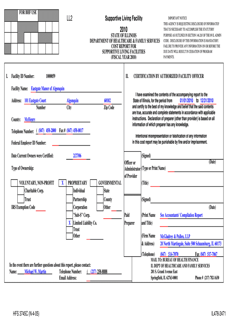 COST REPORT for Hfs Illinois  Form