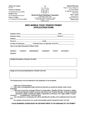 Vendor Permit  Form