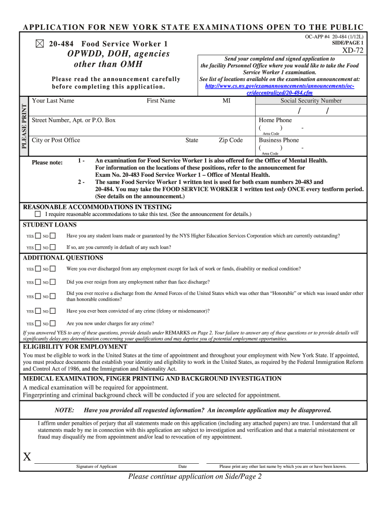 Get and Sign Food Service Worker 1 Nys 2012-2022 Form
