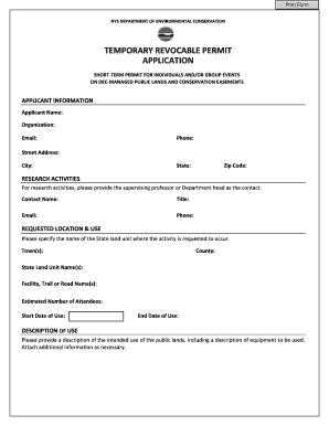 Temporary Revocable Permit TRP Application New York State Dec Ny  Form