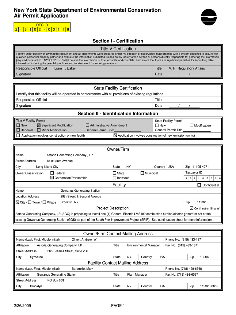 Nysdec Title V Applications Form