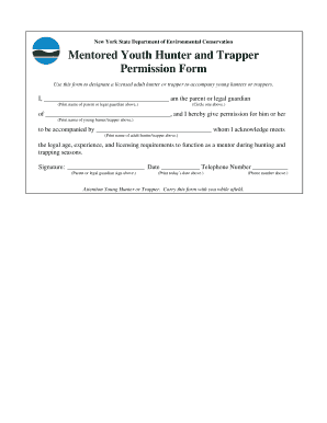 Mentored Youth Hunter and Trapper Permission Form PDF Dec Ny