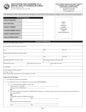 LMHC Application State of Indiana in  Form