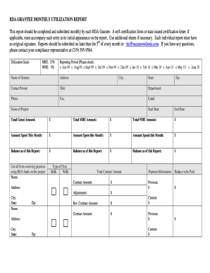 RDA GRANTEE MONTHLY UTILIZATION REPORT in  Form