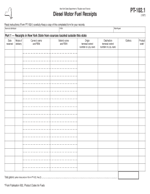 Form PT 102 1 107 Diesel Motor Fuel Receipts PT1021 Tax Ny