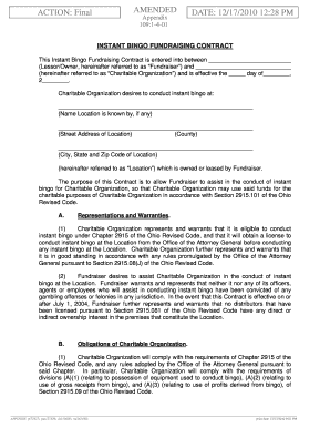 INSTANT BINGO FUNDRAISING CONTRACT Codes Ohio  Form