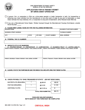 BMV 4366 Ohio Department of Public Safety State of Ohio Publicsafety Ohio  Form