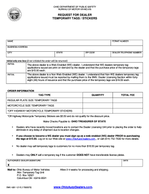 Get and Sign Ohio Temporary Tags 2013 Form