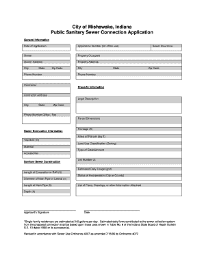 City of Mishawaka Public Sanitary Sewer Connection Application Form